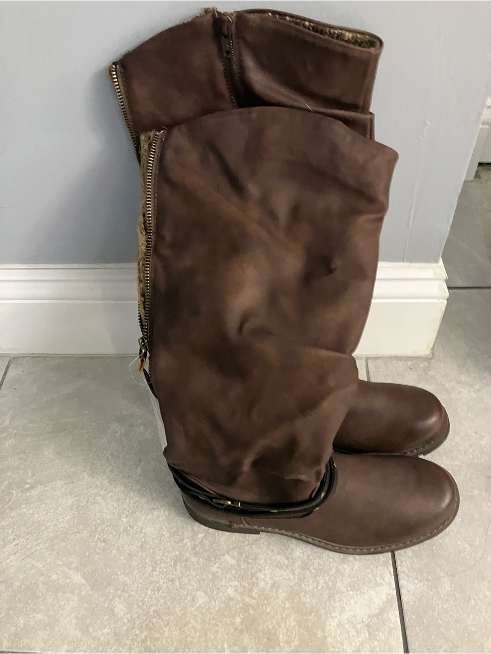 Muk Luks Leather Brown Over-the-Knee Casual Boots with Side Zipper